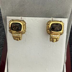 Vintage Judith Ripka Topaz, Diamond and 18K Gold Clip on, Pierced Earrings